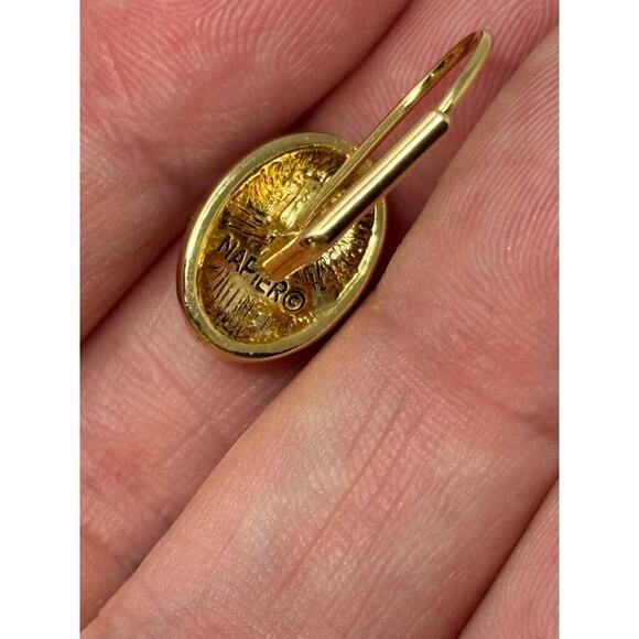 Vintage Napier Amber Enamel Gold Tone Metal Oval Lever Back Earrings - Picture 4 of 5